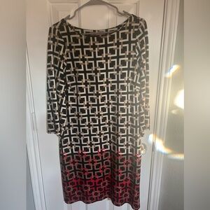 Eliza J Geometric Slinky Shift Dress - Size 10- Black/Beige/Red
